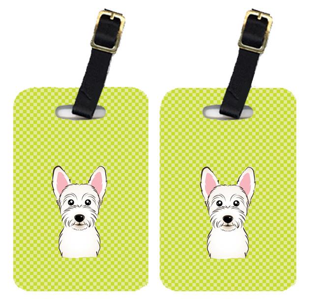 Pair of Checkerboard Lime Green Westie Luggage Tags BB1288BT by Caroline&#39;s Treasures
