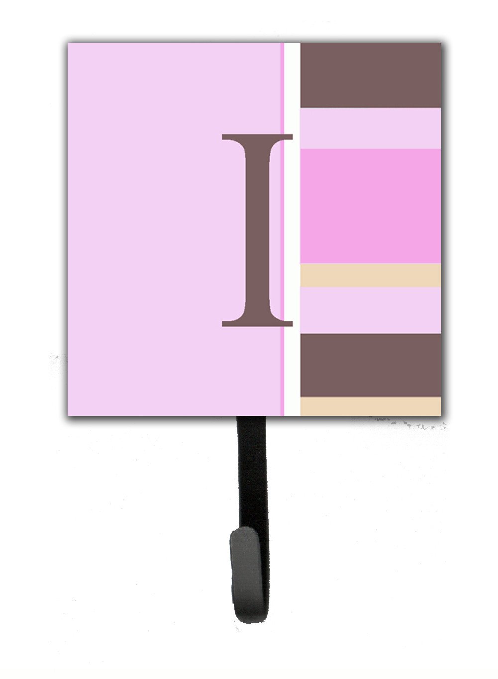 Letter I Initial Monogram - Pink Stripes Leash Holder or Key Hook by Caroline&#39;s Treasures