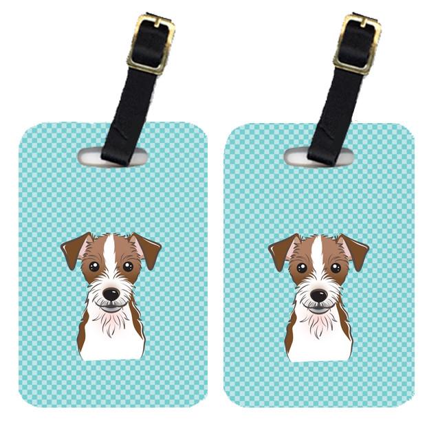 Pair of Checkerboard Blue Jack Russell Terrier Luggage Tags BB1140BT by Caroline&#39;s Treasures