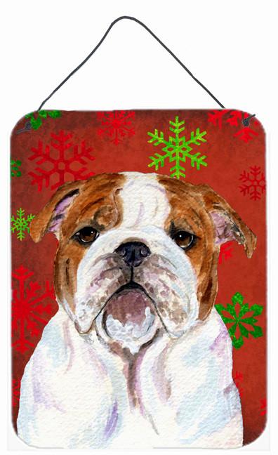 Bulldog English Red Snowflakes Holiday Christmas Wall or Door Hanging Prints by Caroline&#39;s Treasures