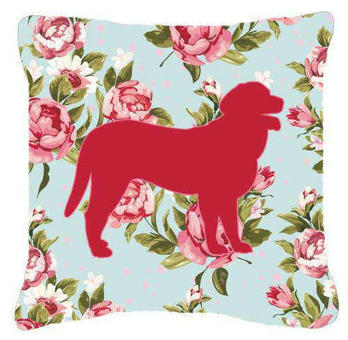 Curly Coated Retriever Shabby Chic Blue Roses Canvas Fabric Decorative Pillow - the-store.com