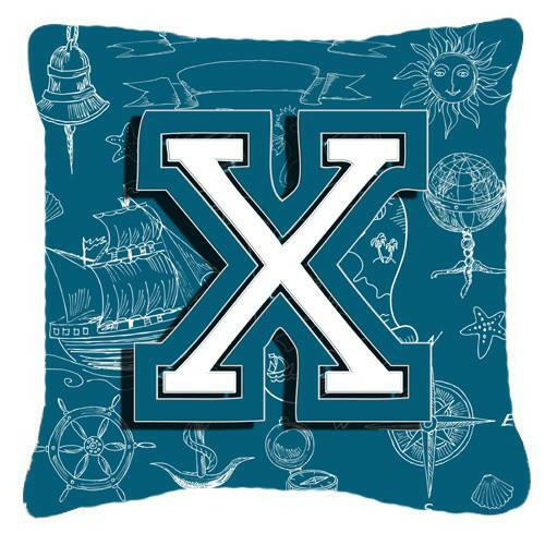 Letter X Sea Doodles Initial Alphabet Canvas Fabric Decorative Pillow CJ2014-XPW1414 by Caroline&#39;s Treasures