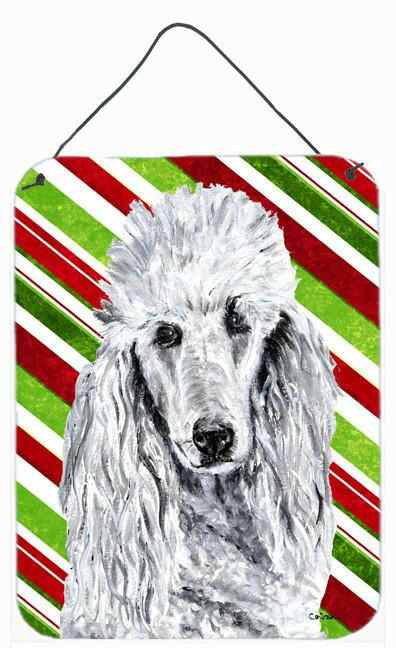 White Standard Poodle Candy Cane Christmas Wall or Door Hanging Prints SC9799DS1216 by Caroline&#39;s Treasures