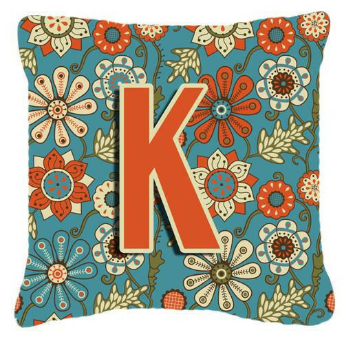 Letter K Flowers Retro Blue Canvas Fabric Decorative Pillow CJ2012-KPW1414 by Caroline&#39;s Treasures