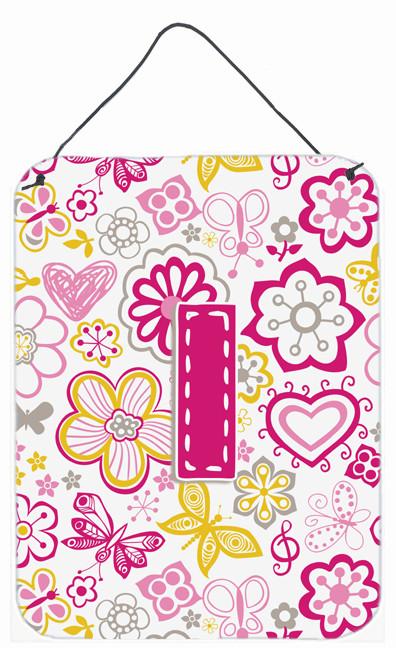 Letter I Flowers and Butterflies Pink Wall or Door Hanging Prints CJ2005-IDS1216 by Caroline&#39;s Treasures