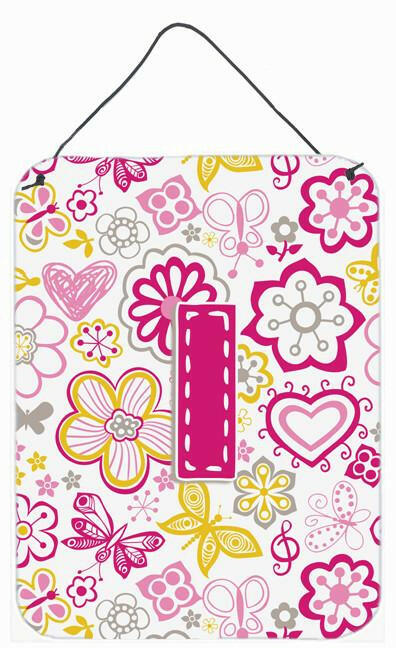 Caroline's Treasures Letter I Flowers and Butterflies Pink Wall or Door Hanging Prints CJ2005-IDS1216
