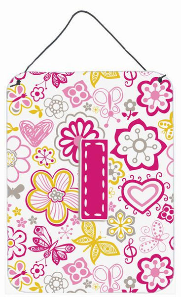 Letter I Flowers and Butterflies Pink Wall or Door Hanging Prints CJ2005-IDS1216 by Caroline's Treasures