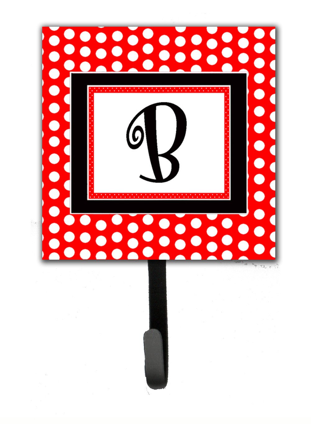 Letter B Initial Monogram - Red Black Polka Dots Leash Holder or Key Hook by Caroline's Treasures