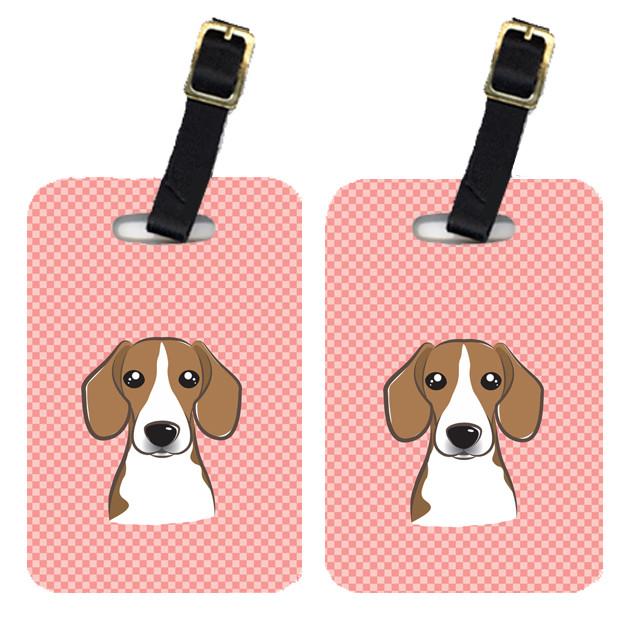 Pair of Checkerboard Pink Beagle Luggage Tags BB1239BT by Caroline&#39;s Treasures