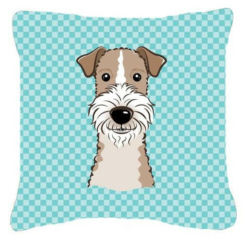 Checkerboard Blue Wire Haired Fox Terrier Canvas Fabric Decorative Pillow BB1185PW1414 - the-store.com