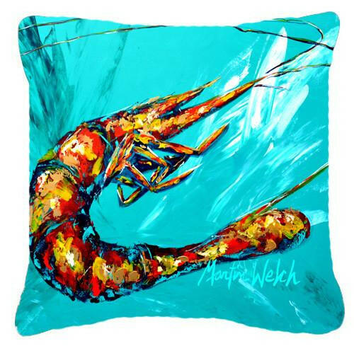 Shrimp Teal Splish Splash Canvas Fabric Decorative Pillow MW1130PW1414 by Caroline&#39;s Treasures