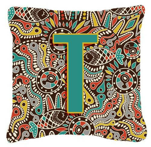 Letter T Retro Tribal Alphabet Initial Canvas Fabric Decorative Pillow CJ2013-TPW1414 by Caroline&#39;s Treasures