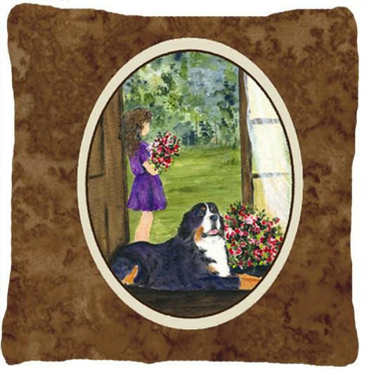 Little Girl with her Bernese Mountain Dog Decorative   Canvas Fabric Pillow by Caroline&#39;s Treasures