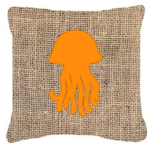 Jellyfish Burlap and Orange   Canvas Fabric Decorative Pillow BB1091 - the-store.com