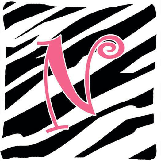 Monogram Initial N Zebra Stripe and Pink Decorative Canvas Fabric Pillow CJ1037 - the-store.com