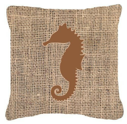 Sea Horse Burlap and Brown   Canvas Fabric Decorative Pillow BB1018 - the-store.com