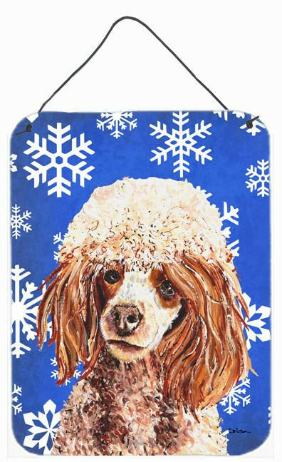 Caroline's Treasures Red Miniature Poodle Winter Snowflakes Wall or Door Hanging Prints SC9771DS1216