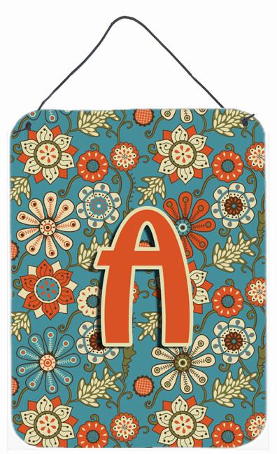 Letter A Flowers Retro Blue Wall or Door Hanging Prints CJ2012-ADS1216 by Caroline&#39;s Treasures