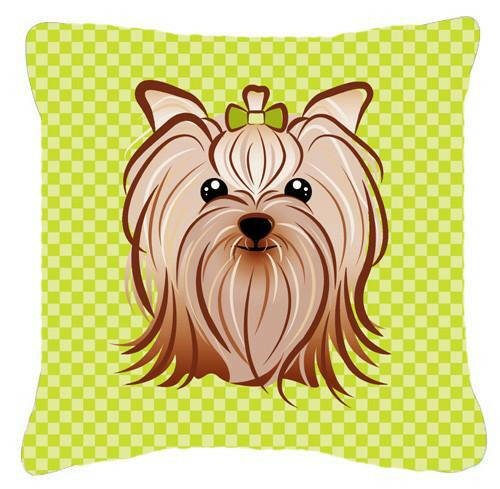 Checkerboard Lime Green Yorkie Yorkshire Terrier Canvas Fabric Decorative Pillow BB1266PW1414 - the-store.com