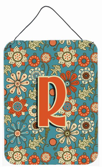 Letter R Flowers Retro Blue Wall or Door Hanging Prints CJ2012-RDS1216 by Caroline&#39;s Treasures