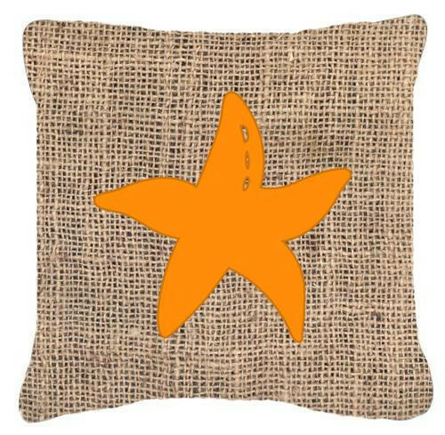 Starfish Burlap and Orange   Canvas Fabric Decorative Pillow BB1100 - the-store.com
