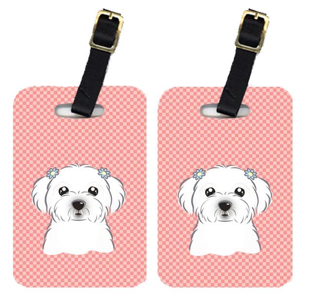 Pair of Checkerboard Pink Maltese Luggage Tags BB1208BT by Caroline&#39;s Treasures