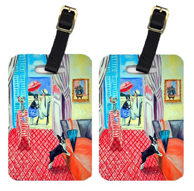 Lady with her Boston Terrier Luggage Tags Pair of 2 by Caroline&#39;s Treasures