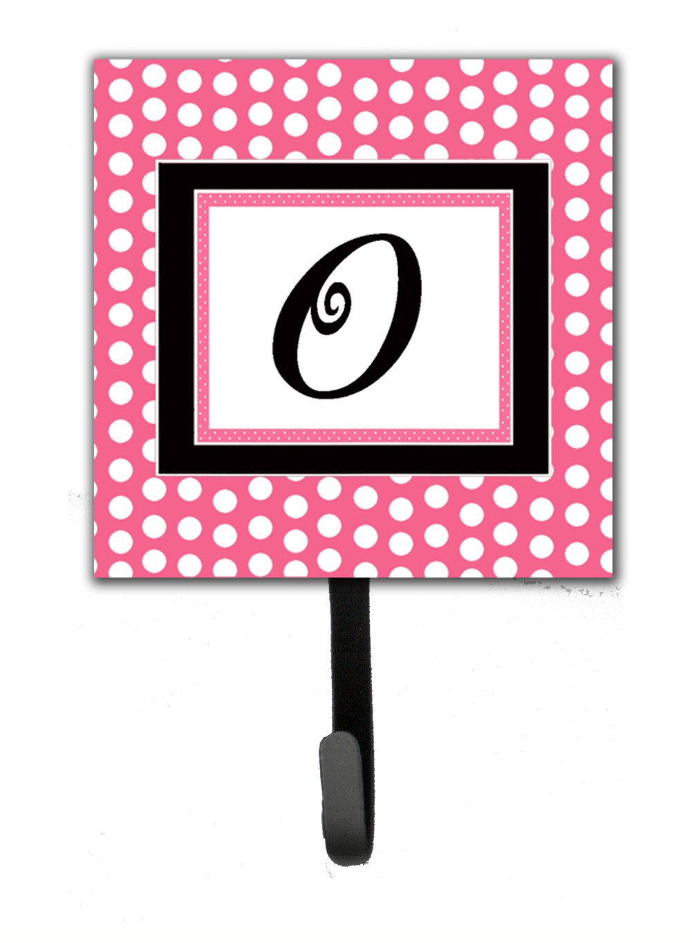 Letter O Initial Monogram - Pink Black Polka Dots Leash Holder or Key Hook by Caroline&#39;s Treasures