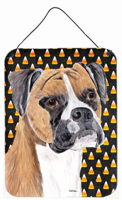 Boxer Fawn Uncropped Ears Candy Corn Halloween  Wall or Door Hanging Prints by Caroline&#39;s Treasures