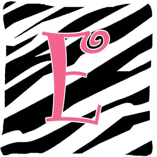 Monogram Initial E Zebra Stripe and Pink Decorative Canvas Fabric Pillow CJ1037 - the-store.com