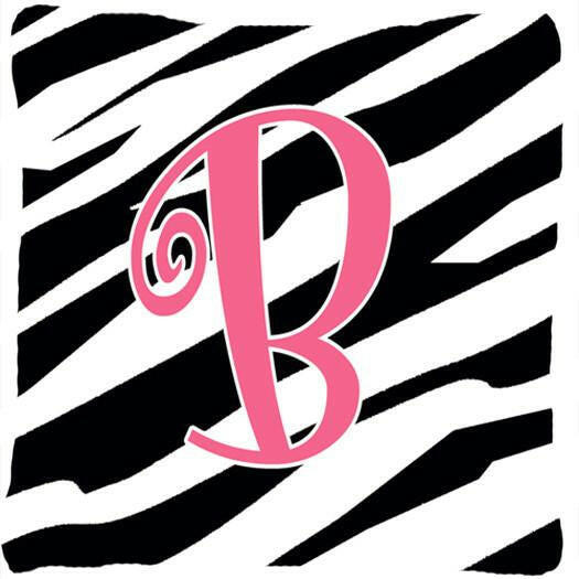 Monogram Initial B Zebra Stripe and Pink Decorative Canvas Fabric Pillow CJ1037 - the-store.com