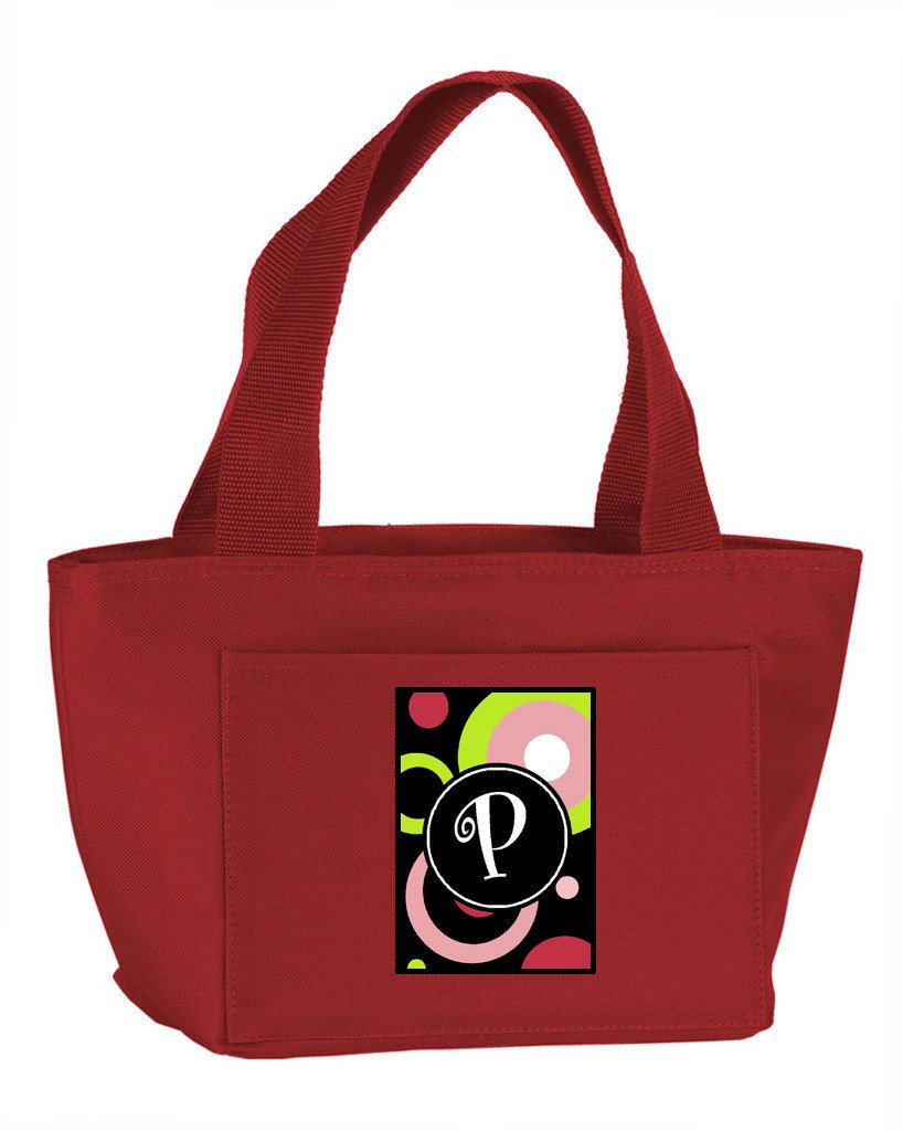 Letter P Monogram - Retro in Black Zippered Insulated School Washable and Stylish Lunch Bag Cooler AM1002-P-RD-8808 by Caroline&#39;s Treasures