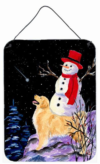 Golden Retriever with Snowman in red Hat Wall or Door Hanging Prints by Caroline&#39;s Treasures