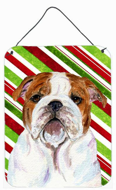 Bulldog English Candy Cane Holiday Christmas Metal Wall or Door Hanging Prints by Caroline&#39;s Treasures
