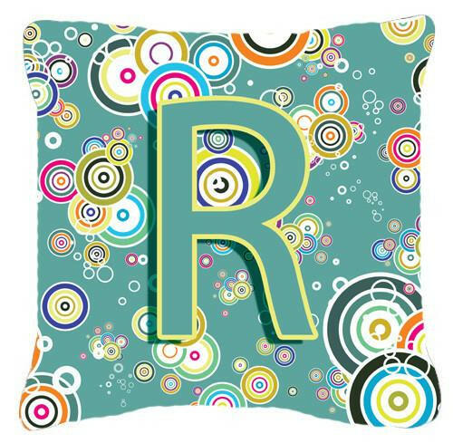 Letter R Circle Circle Teal Initial Alphabet Canvas Fabric Decorative Pillow CJ2015-RPW1414 by Caroline&#39;s Treasures