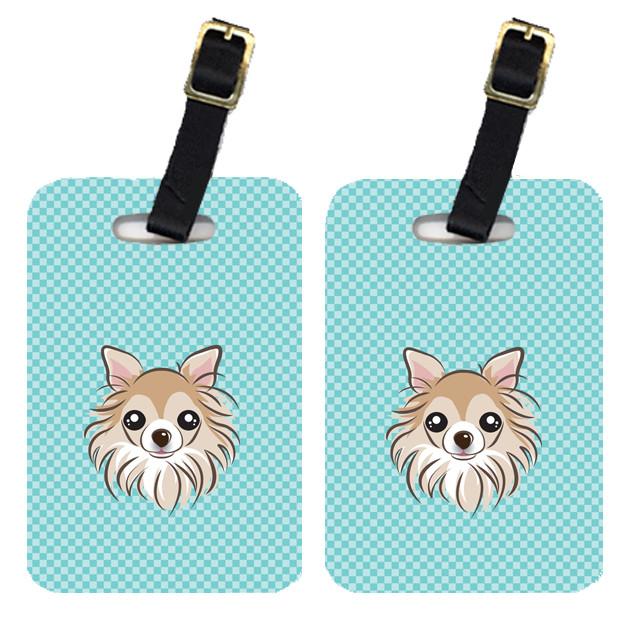 Pair of Checkerboard Blue Chihuahua Luggage Tags BB1189BT by Caroline&#39;s Treasures