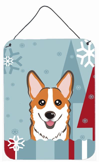 Winter Holiday Red Corgi Wall or Door Hanging Prints BB1750DS1216 by Caroline&#39;s Treasures