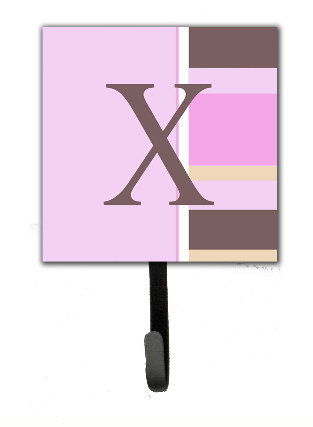 Letter X Initial Monogram - Pink Stripes Leash Holder or Key Hook by Caroline&#39;s Treasures