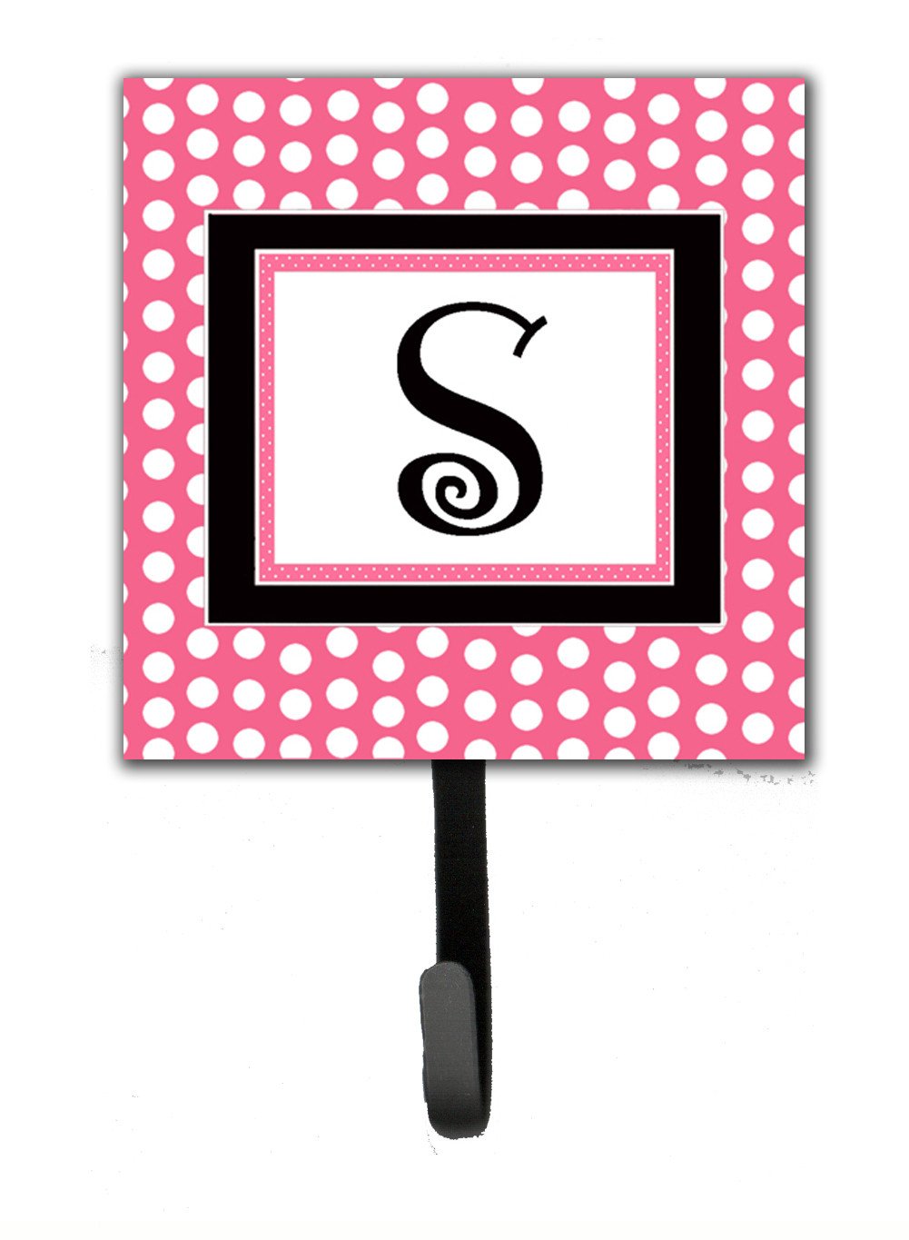 Letter S Initial Monogram - Pink Black Polka Dots Leash Holder or Key Hook by Caroline's Treasures
