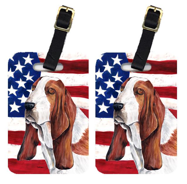 Pair of USA American Flag with Basset Hound Luggage Tags SC9004BT by Caroline&#39;s Treasures