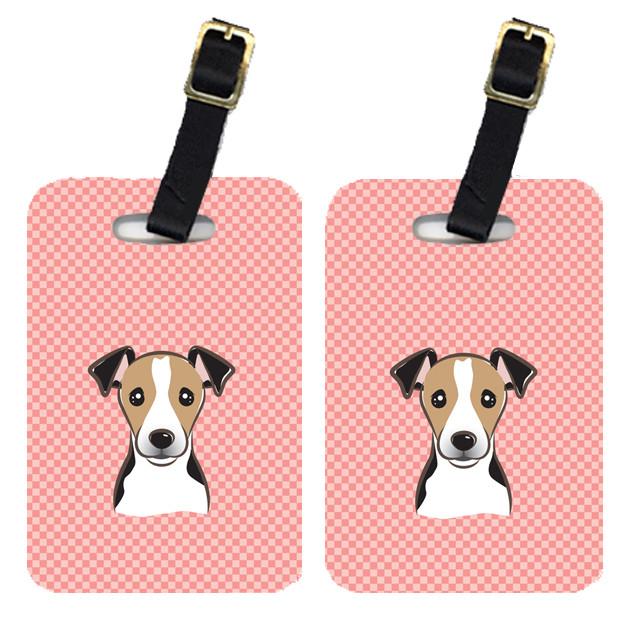 Pair of Checkerboard Pink Jack Russell Terrier Luggage Tags BB1261BT by Caroline&#39;s Treasures