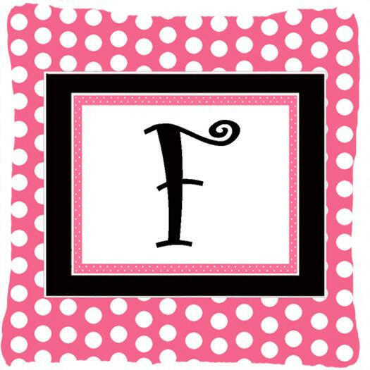 Letter F Initial Monogram Pink Black Polka Dots Decorative Canvas Fabric Pillow - the-store.com