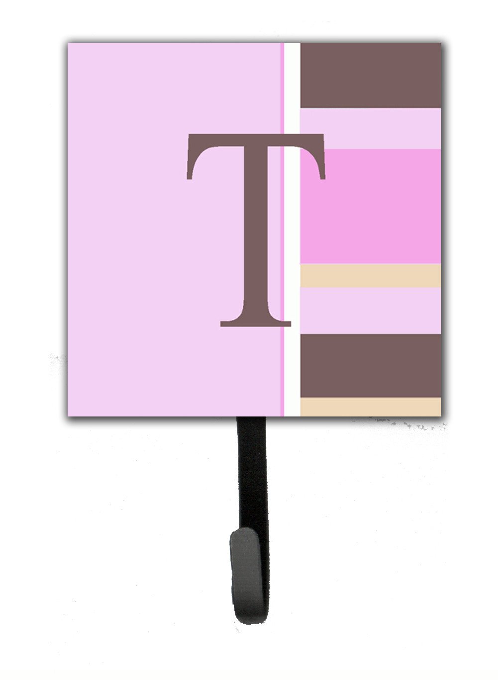 Letter T Initial Monogram - Pink Stripes Leash Holder or Key Hook by Caroline's Treasures