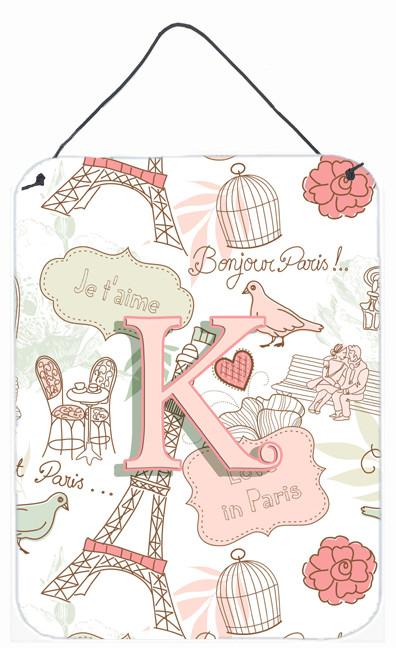 Letter K Love in Paris Pink Wall or Door Hanging Prints CJ2002-KDS1216 by Caroline&#39;s Treasures