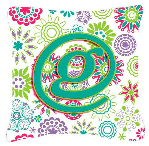 Letter G Flowers Pink Teal Green Initial Canvas Fabric Decorative Pillow CJ2011-GPW1414 by Caroline&#39;s Treasures