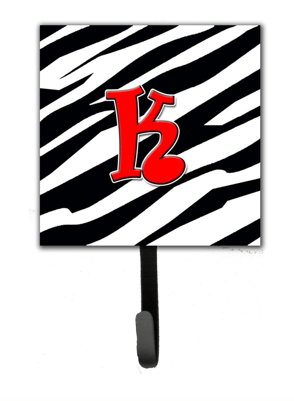 Letter K Initial Monogram - Zebra Red Leash Holder or Key Hook by Caroline&#39;s Treasures
