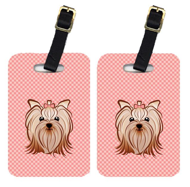 Pair of Checkerboard Pink Yorkie Yorkshire Terrier Luggage Tags BB1204BT by Caroline&#39;s Treasures