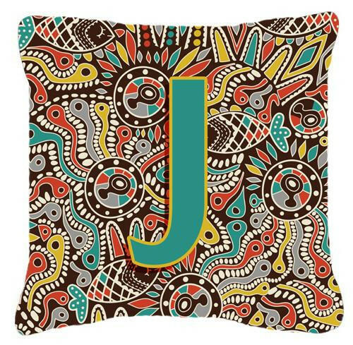 Letter J Retro Tribal Alphabet Initial Canvas Fabric Decorative Pillow CJ2013-JPW1414 by Caroline&#39;s Treasures