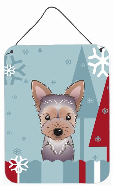 Winter Holiday Yorkie Puppy Wall or Door Hanging Prints BB1728DS1216 by Caroline&#39;s Treasures