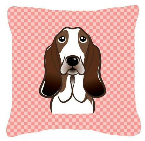 Checkerboard Pink Basset Hound Canvas Fabric Decorative Pillow BB1243PW1414 - the-store.com